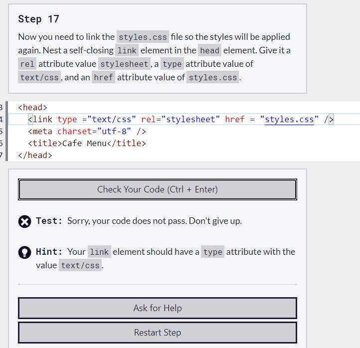 Type attribute inside link element should have text/css value but does