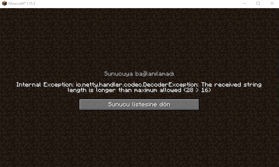 Yardım ''Internal Exception The received string