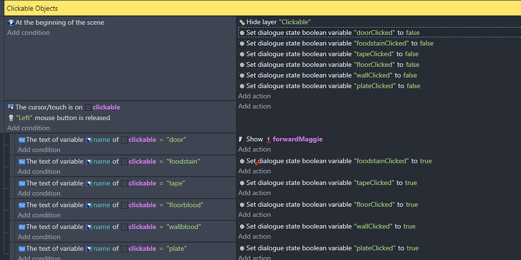 [Solved, I guess] Can you use Yarn variables with clickable objects