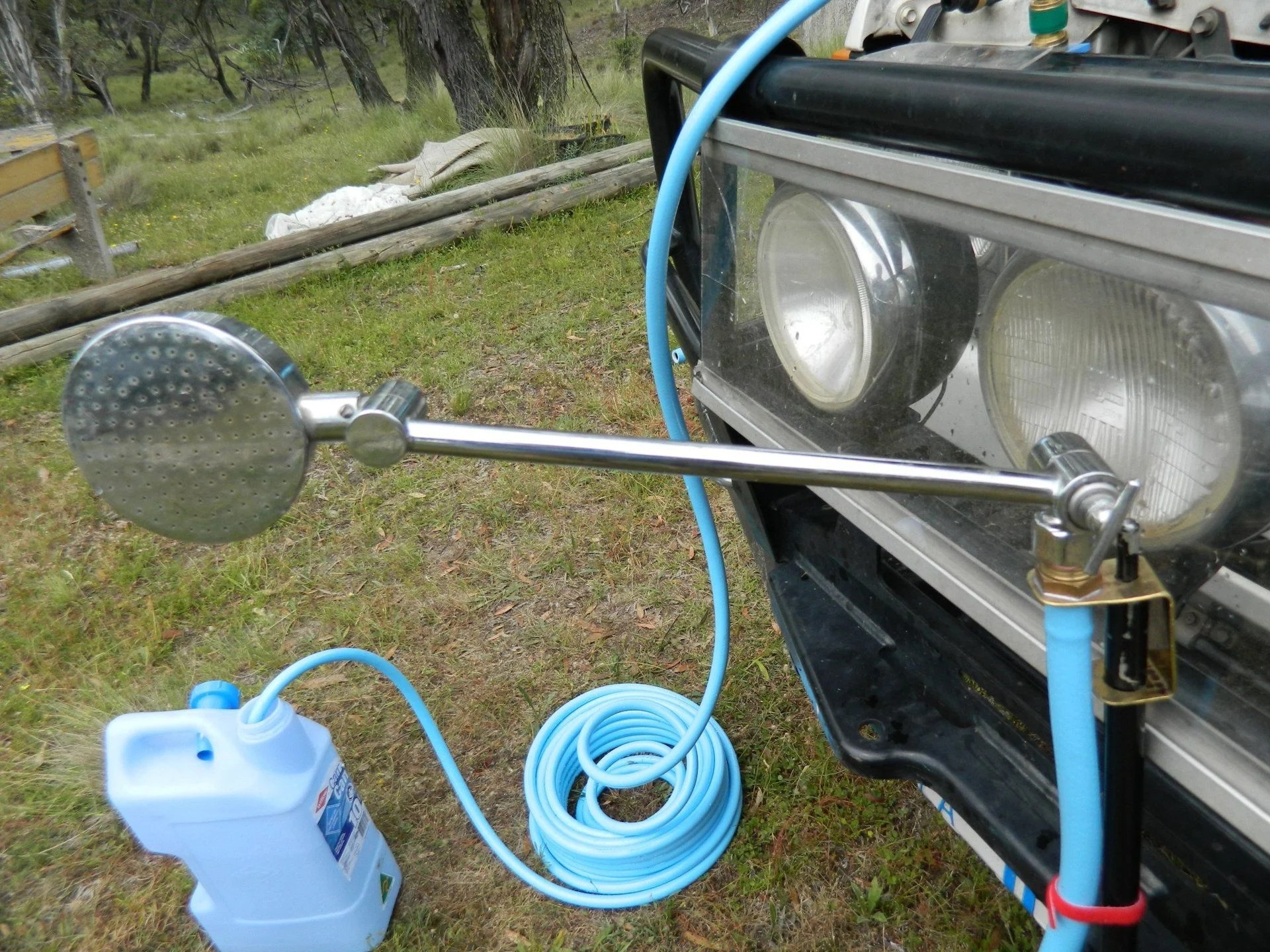 Camping shower, heated from the vehicle radiator coolant system. Page
