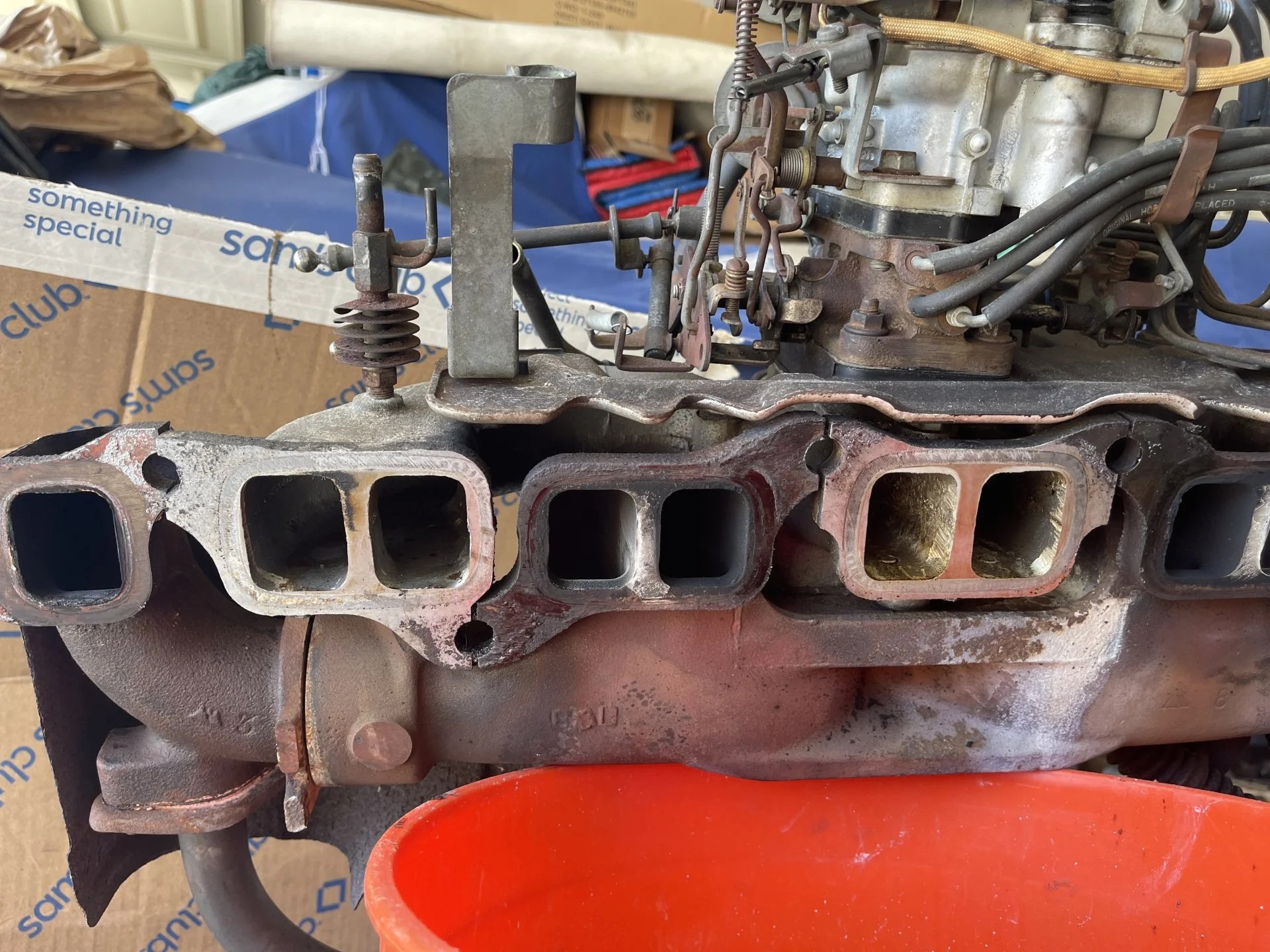 SOLD Nevada 2F Intake/Exhaust manifold w/carb and smog tubing stuff