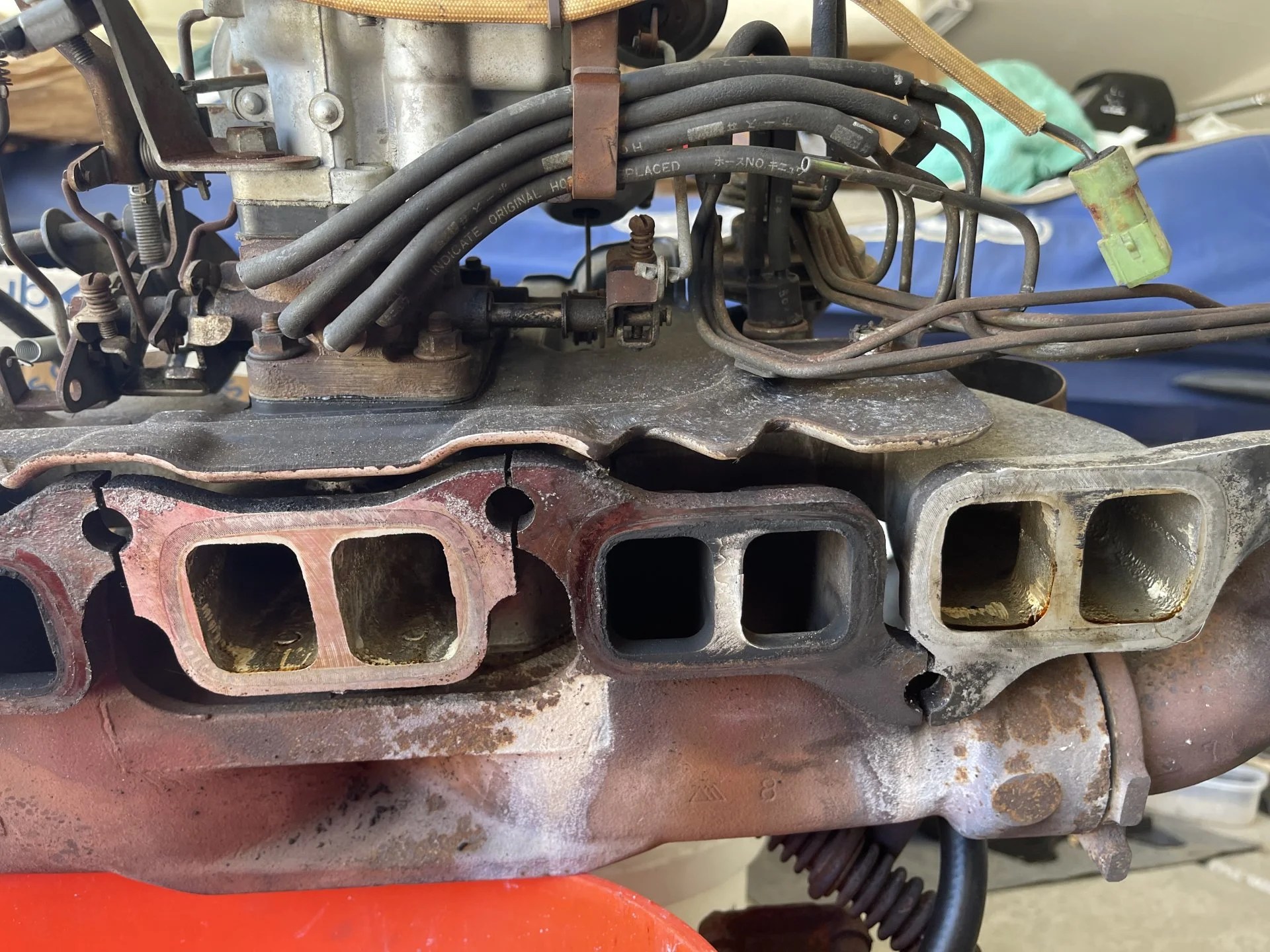 SOLD Nevada 2F Intake/Exhaust manifold w/carb and smog tubing stuff