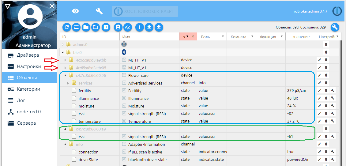 Xiaomi Mi Flora Monitor Flower Care [в iobroker]