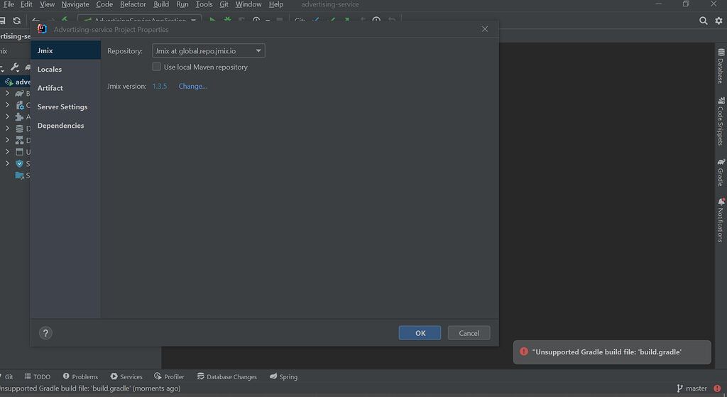 Can’t update Jmix version because of error “Unsupported gradle.build