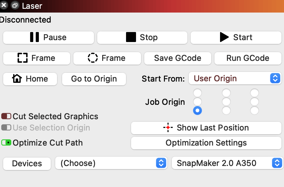 LB Connection to Mac via USB SnapMaker 2.0 A350 Snapmaker LightBurn