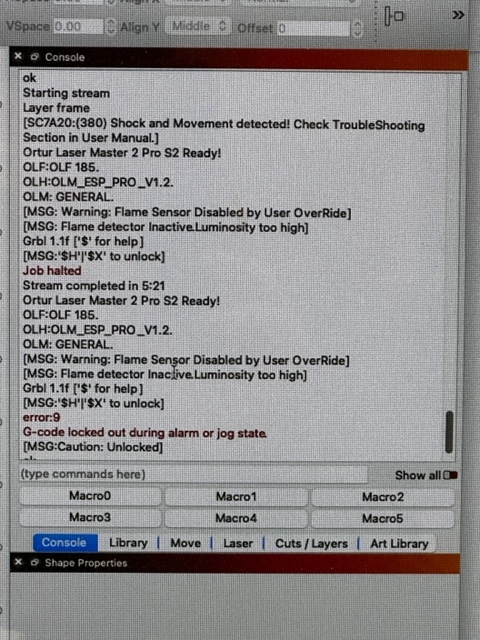 Shock and movement detected error code:9 - OS Specific - LightBurn