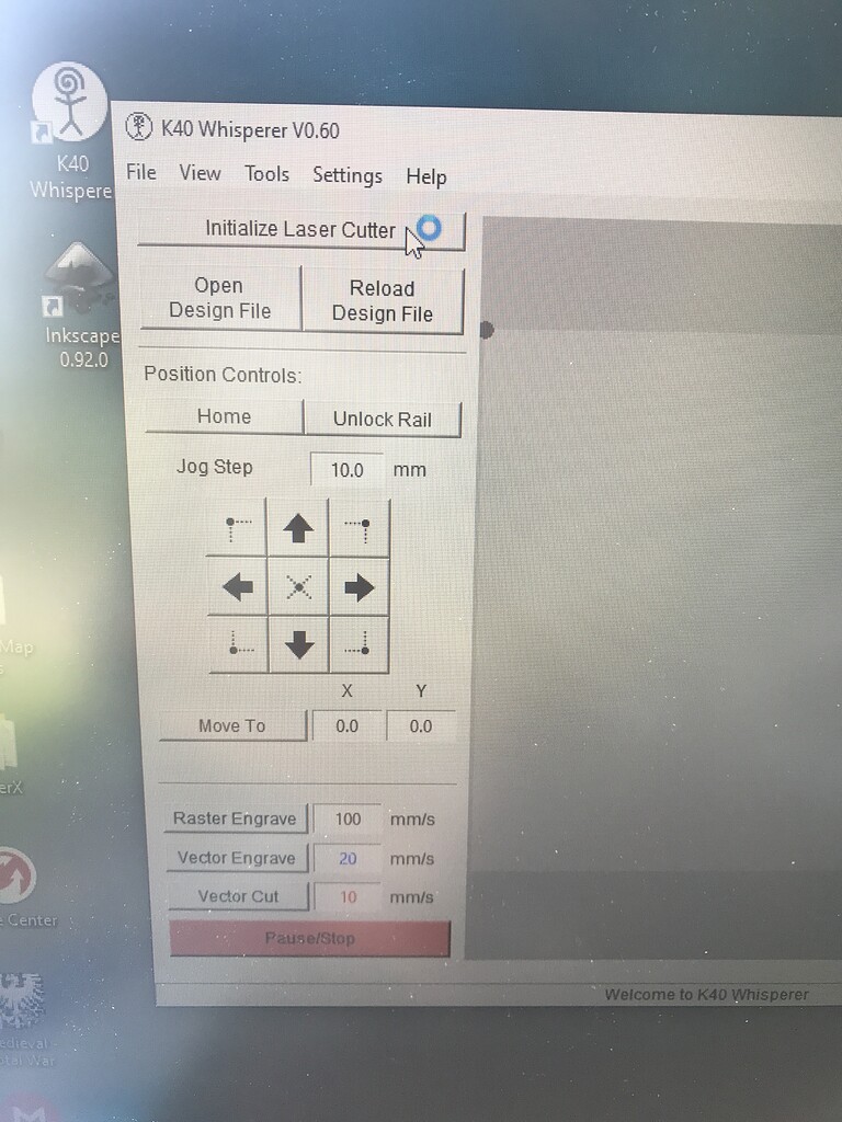 K40 Whisperer crashes computer when I press "initialize laser cutter
