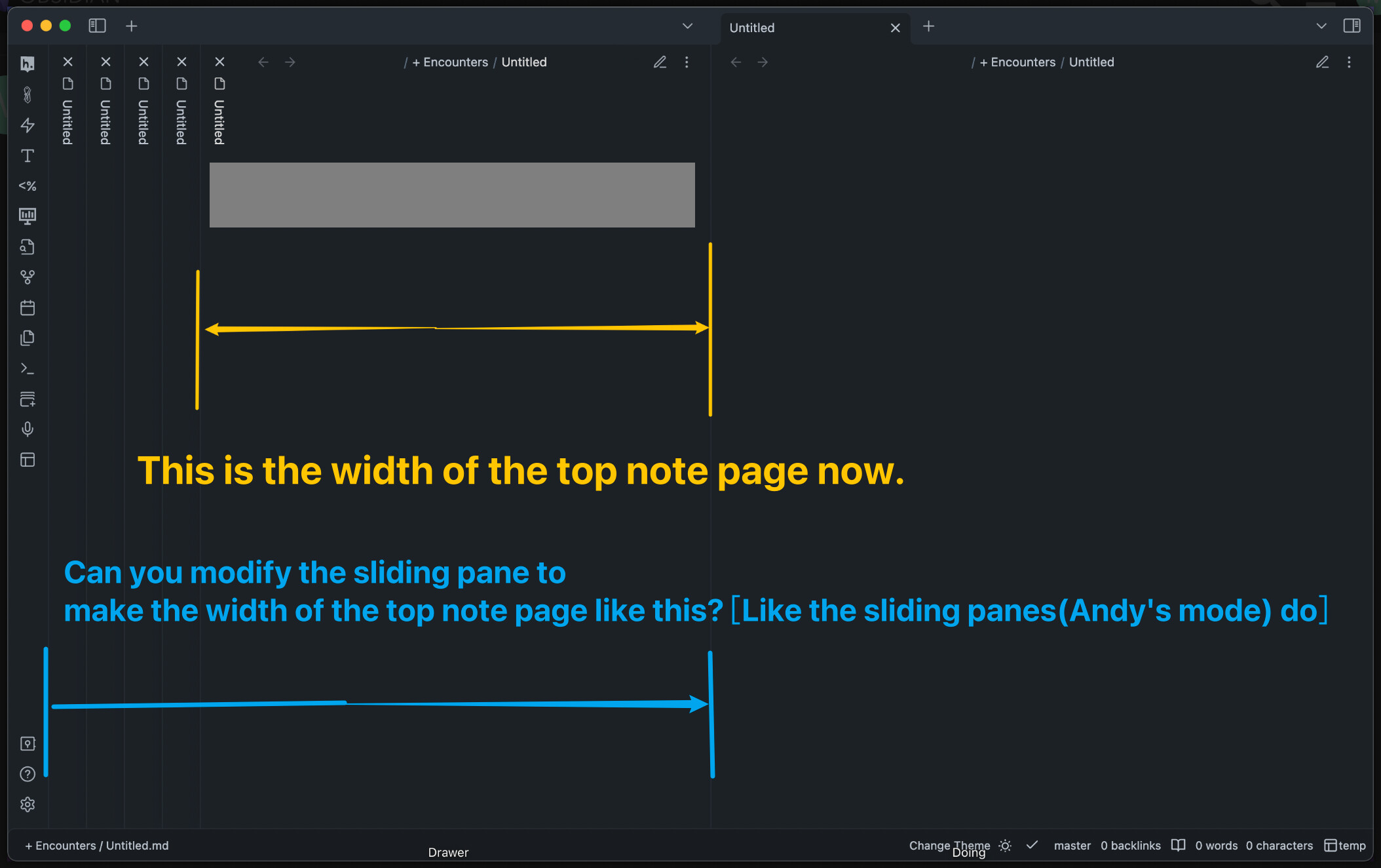 Obsidian - 1.0 The width of the top note page is narrow - Bug 