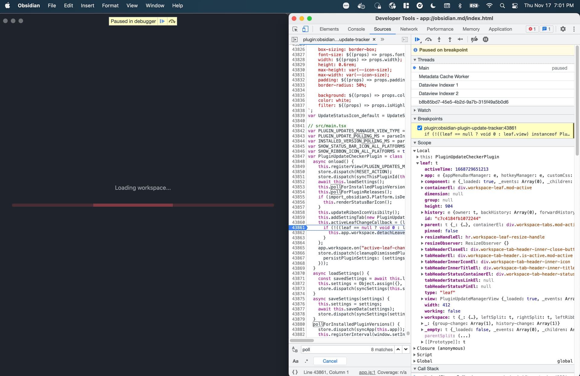 How to evaluate variable values and test my Obsidian plugin (written in