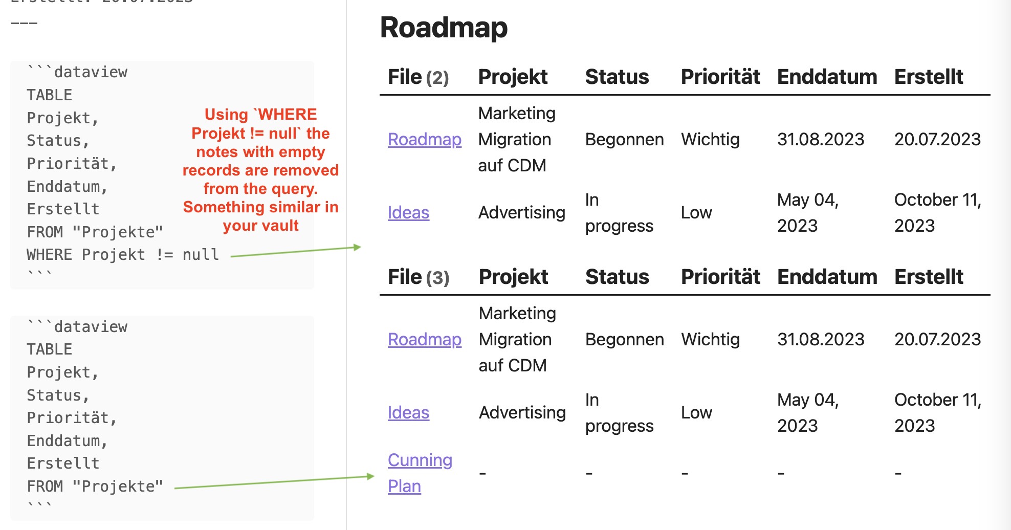Dataview query table not displaying all the data Help Obsidian Forum