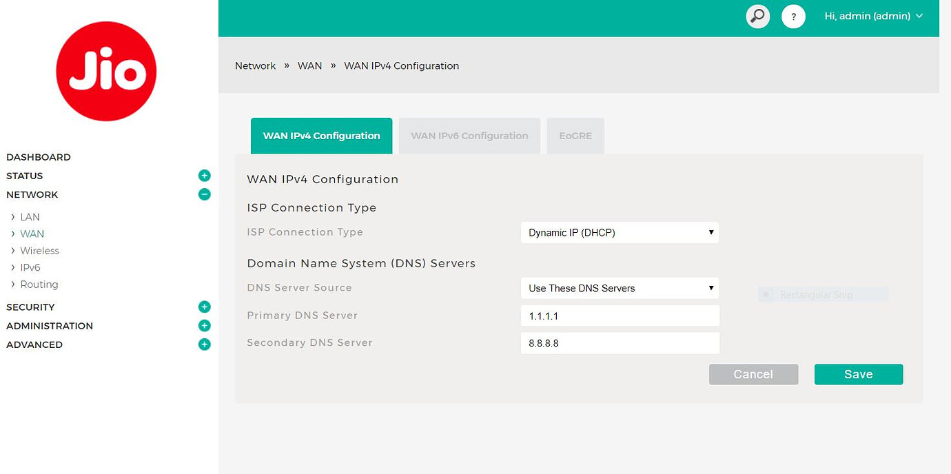 How to connect to Jio Fiber ONT router in bridge mode? Network and