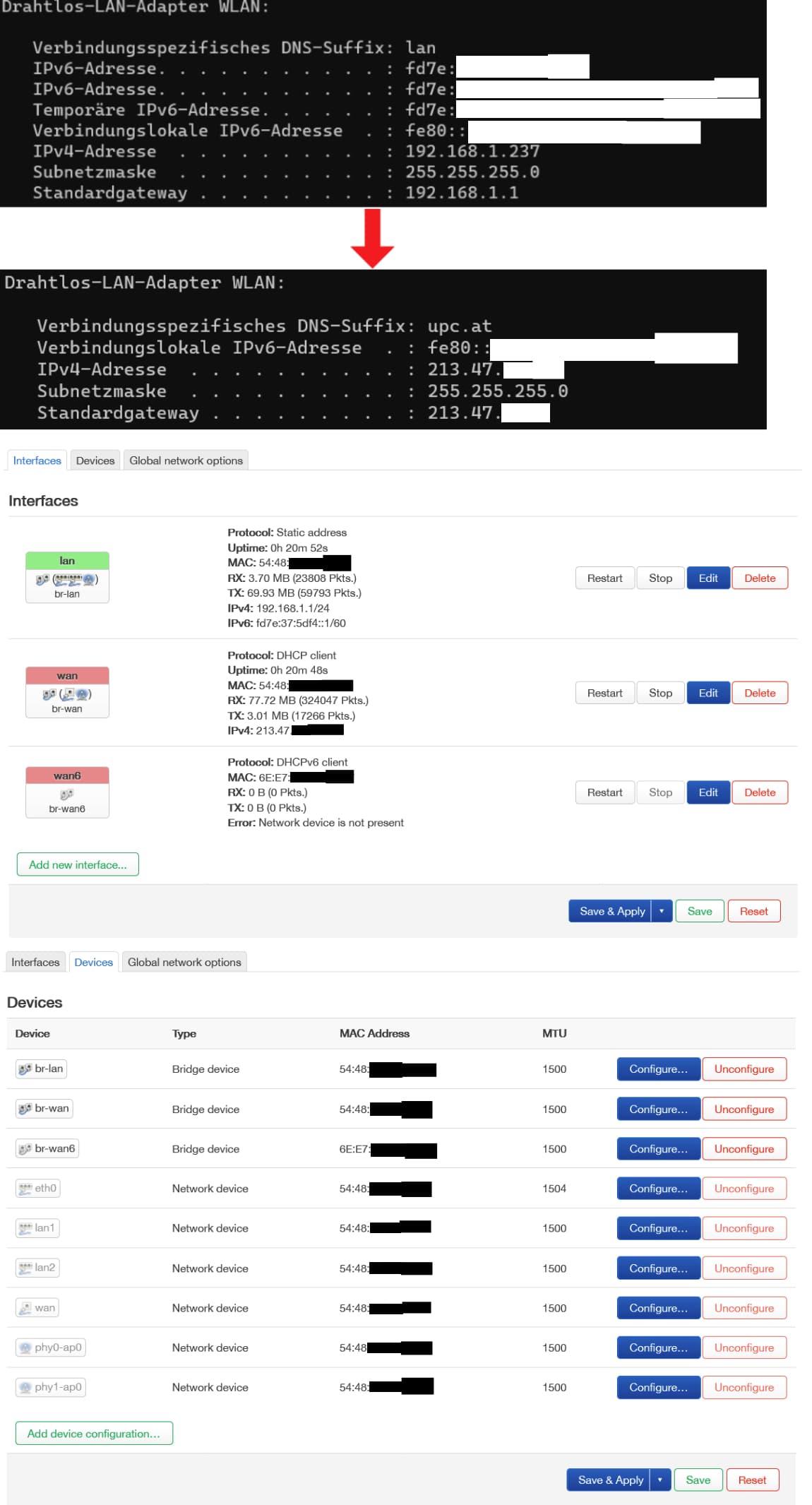 Can't reach router's IP internally sometimes after restart, but