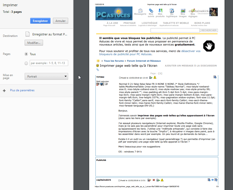 Imprimer page web telle qu’à l’écran