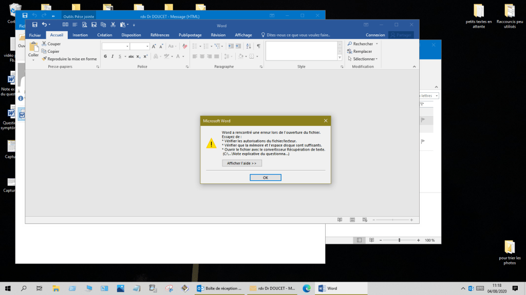 Fichier Word que Word 2016 n'ouvre pas...