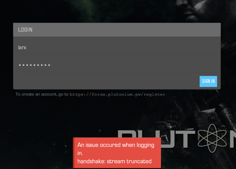 Having an error with my login Plutonium