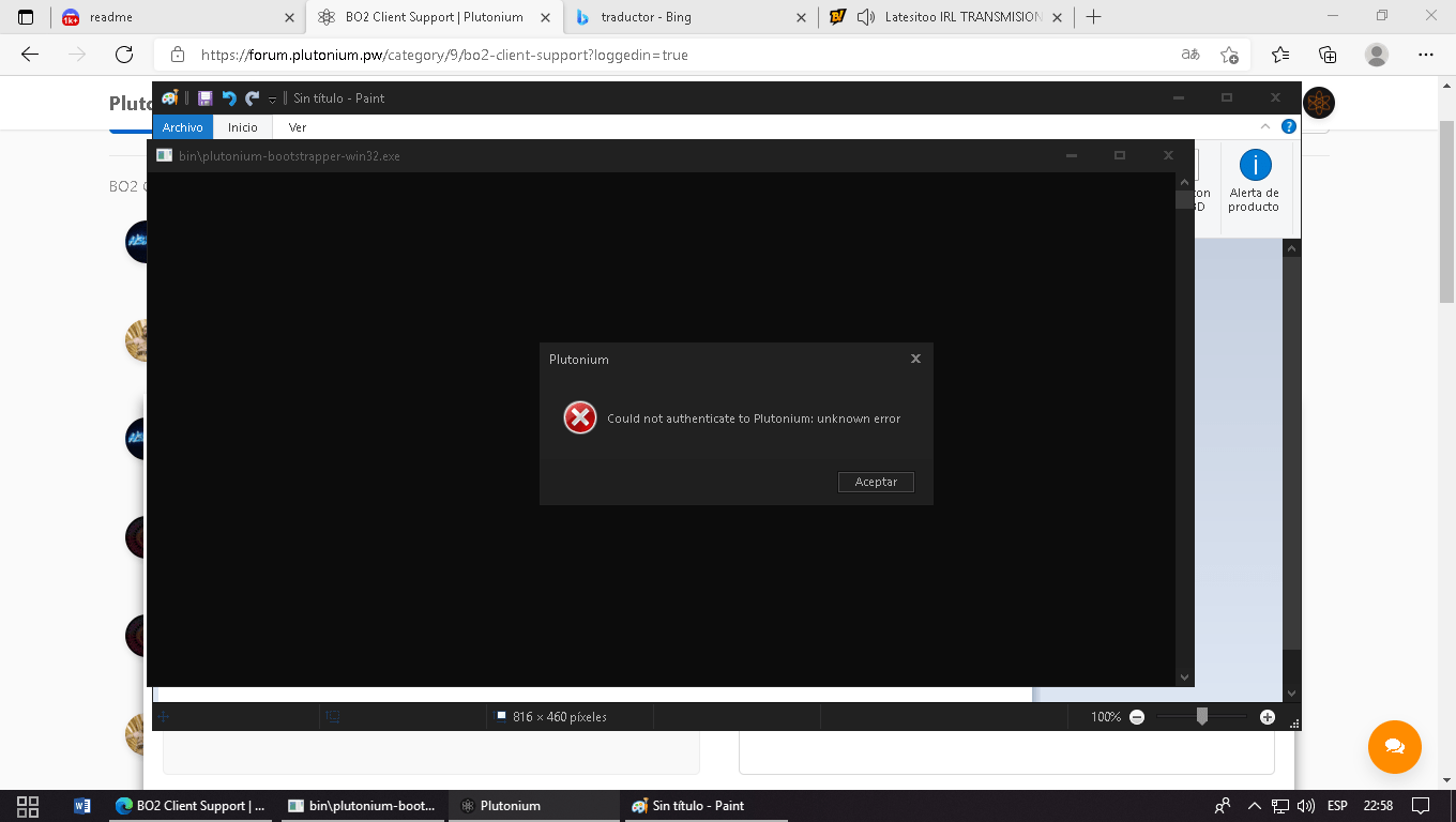 Could not authenticate to plutoniumunknow error BO2 Plutonium(01)