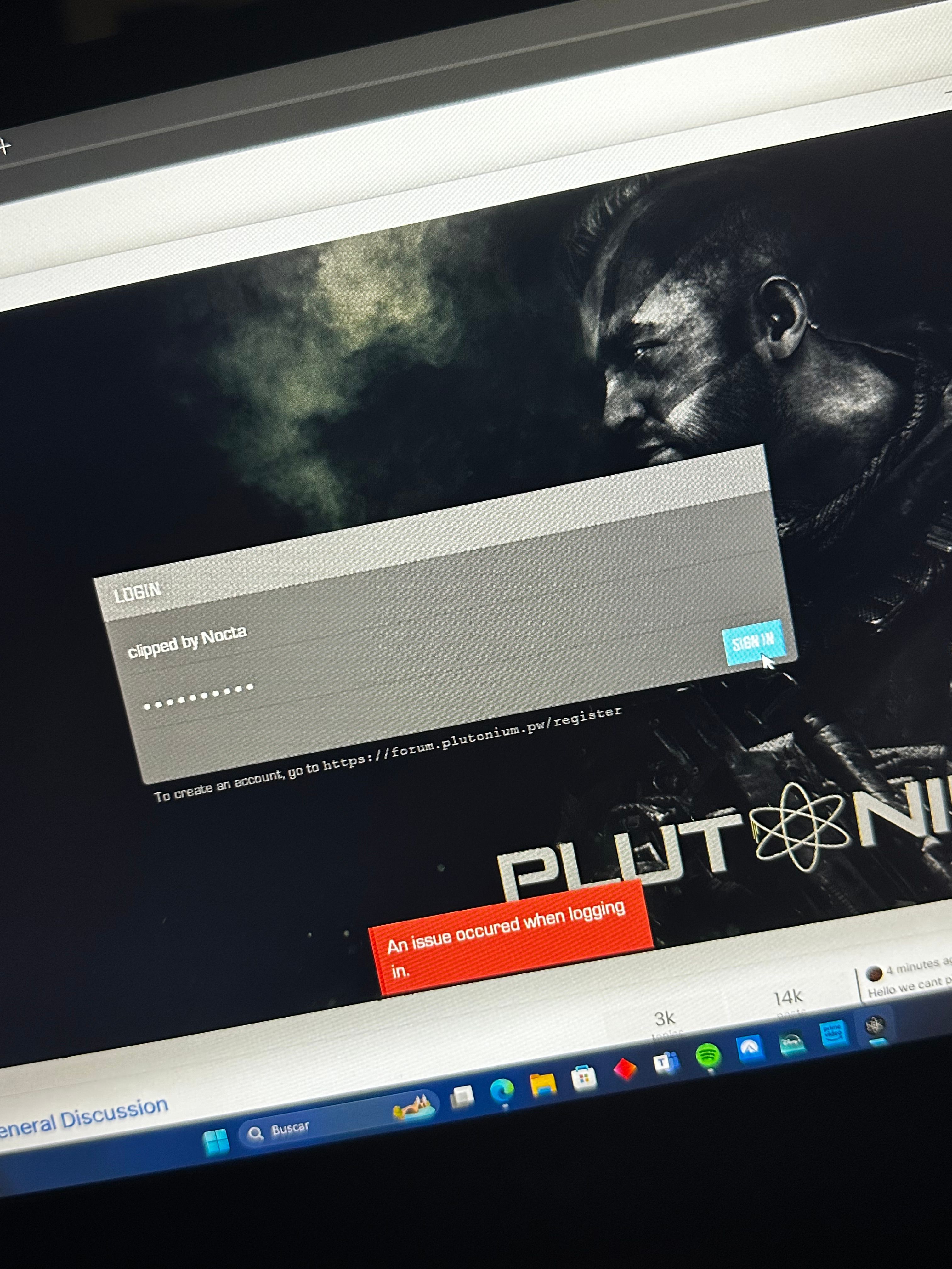 I can't sign in Plutonium, when I try it to, one issue appear in the(01)