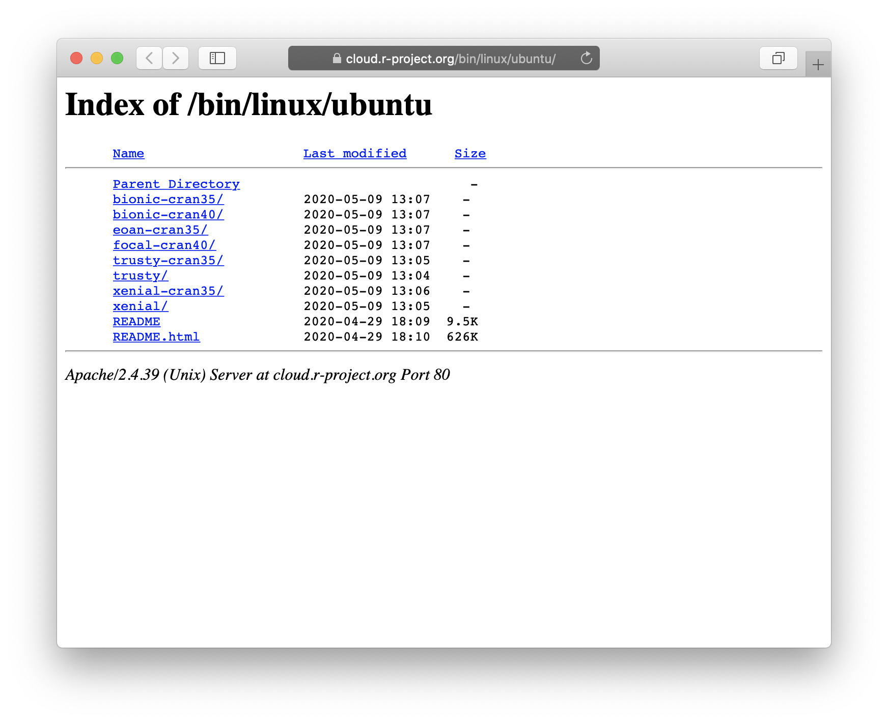 R 4.0.0 xenialcran40 missing from RStudio CRAN mirror General