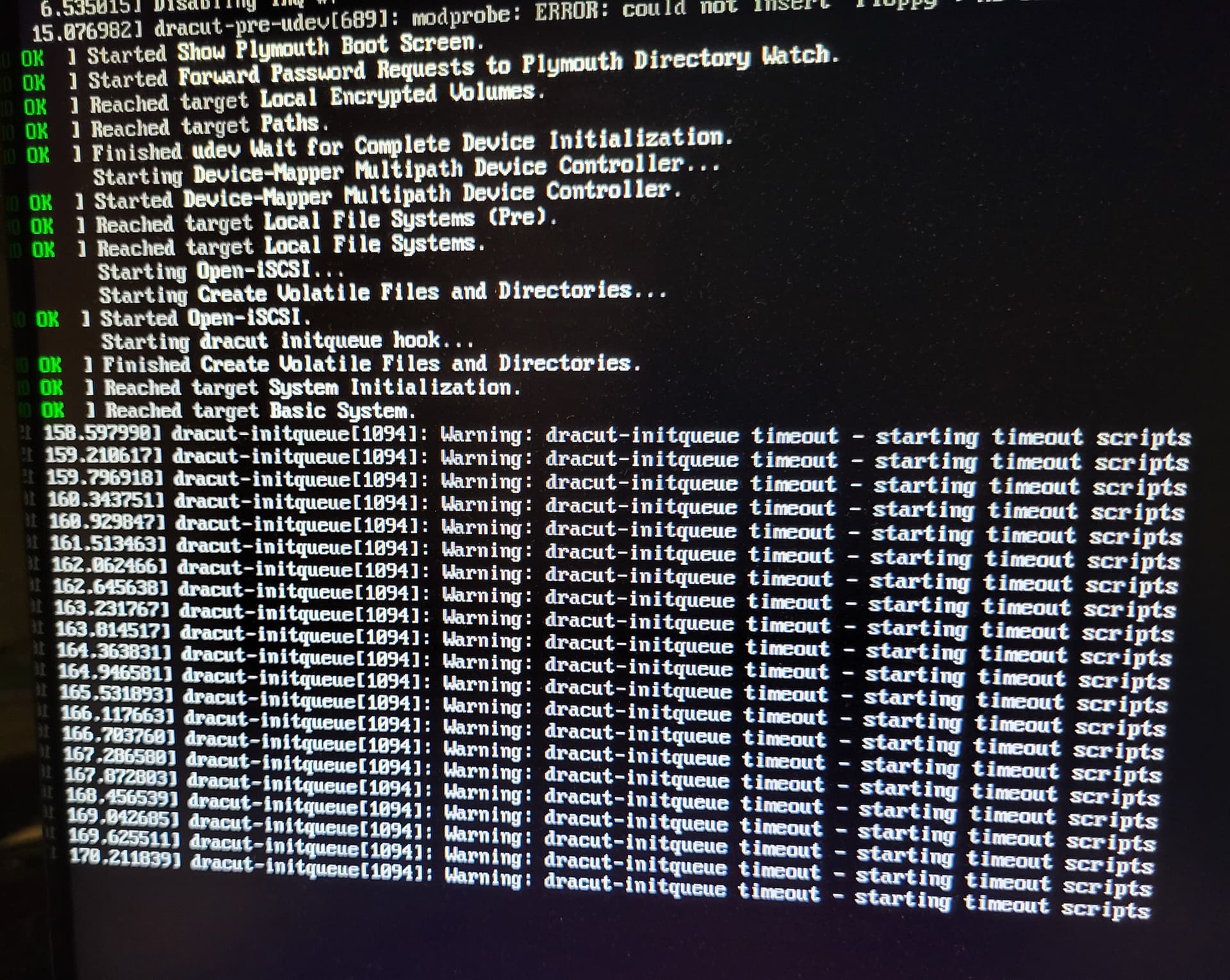 Dracutinitqueue[1094] after trying to boot install qubes User