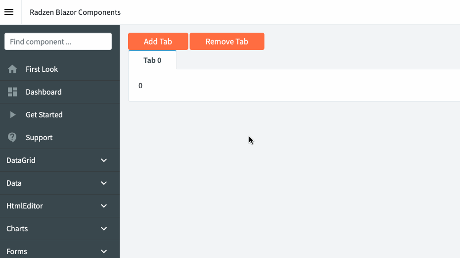 Dynamic Tabs with showing razor pages in each tab Radzen Studio