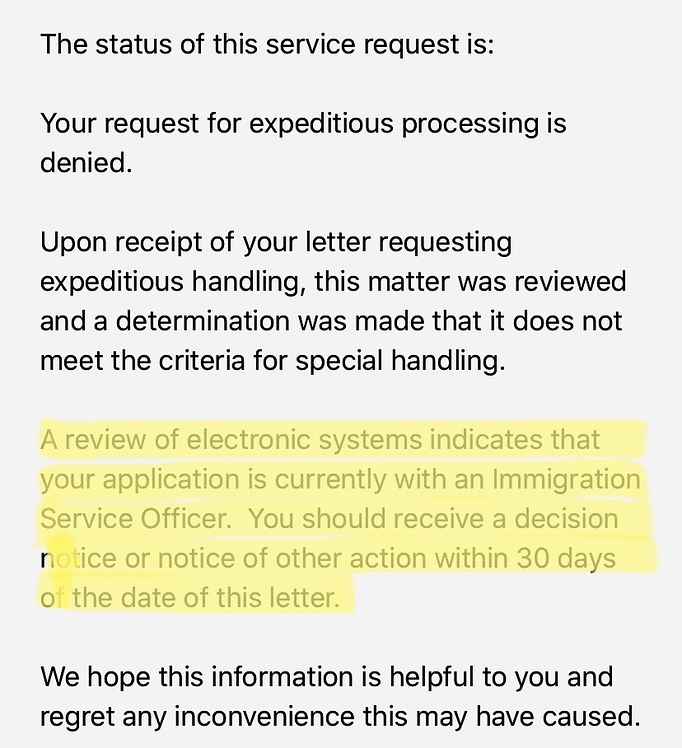 H4 and H4EAD expedite denial message Case with Officer? H4 Visa