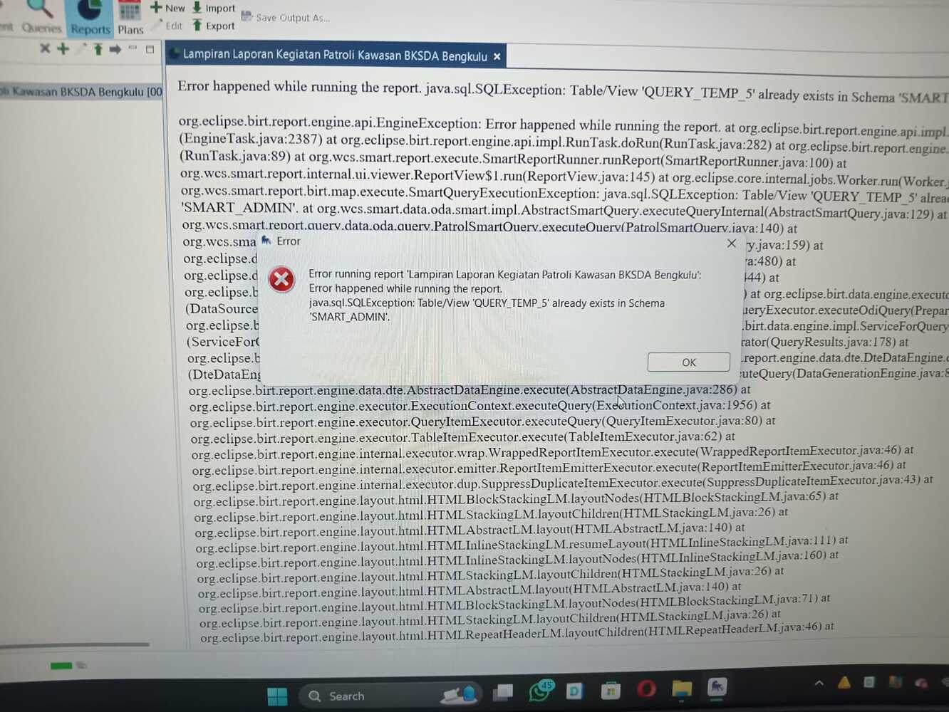 Error running report unable to rollback against JDBC Connection