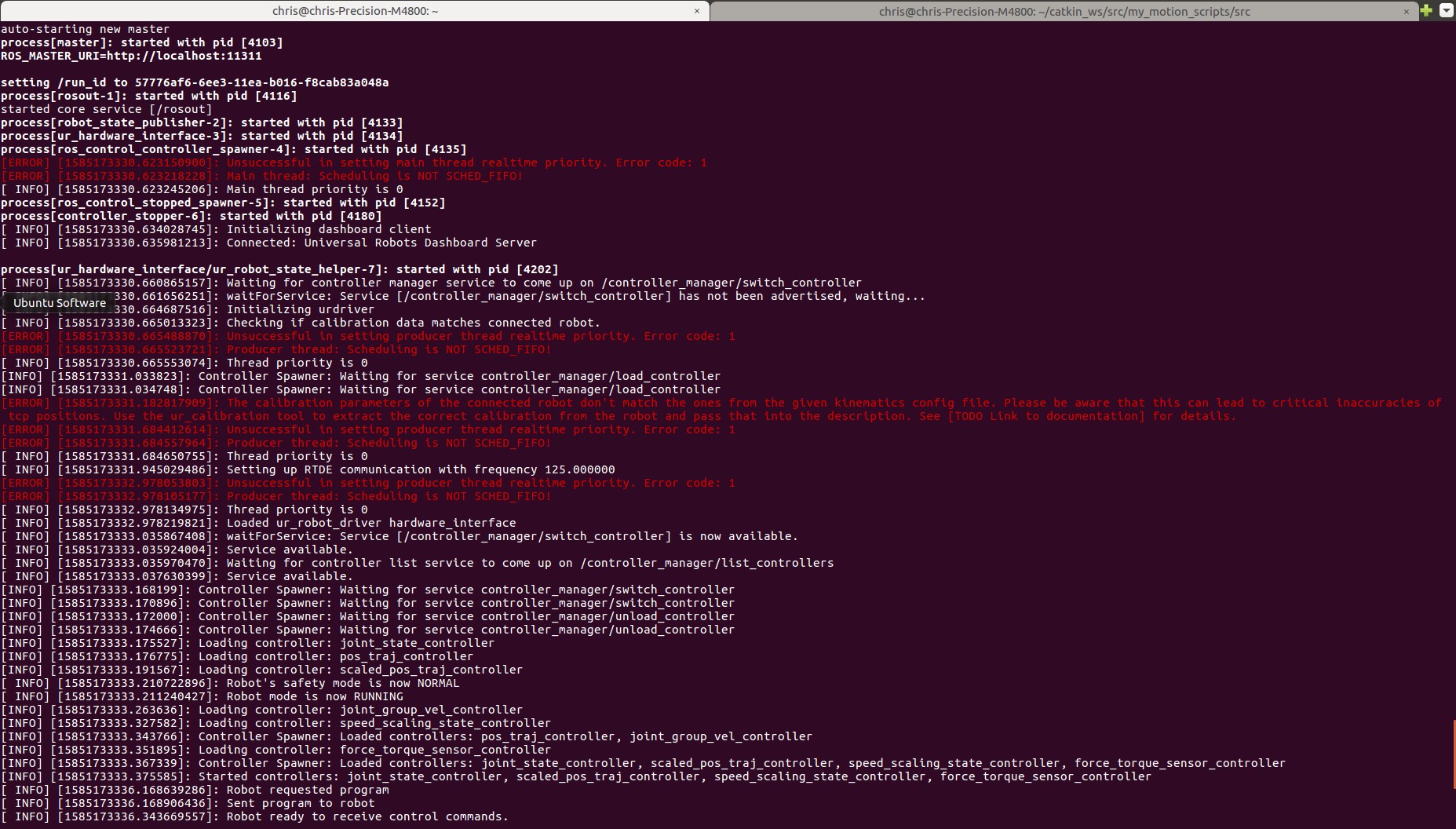 Produce thread realtime priority error message ROS Universal Robots