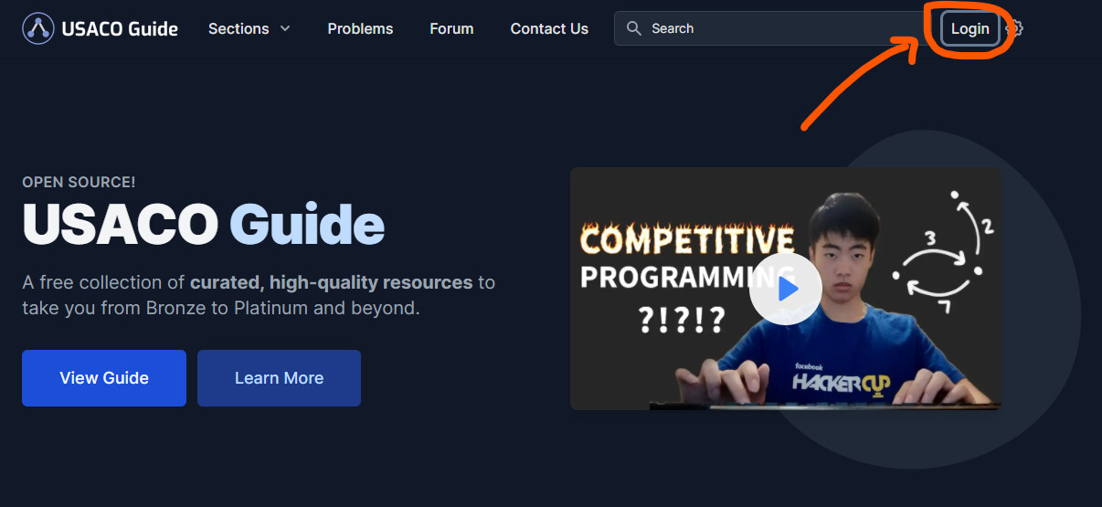 Unable to login to usaco.guide USACO Forum