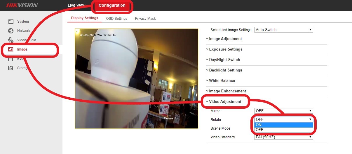 Howto How do I set up 'Rotate Mode' on my Hikvision IP camera for the best picture in narrow