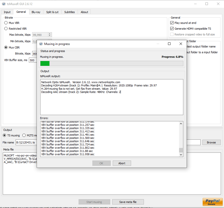 Cannot mux a H264 with AAC on .TS with Maximum overall bitrate of 8,000