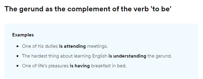 The gerund as the complement of the verb &lsquo;to be&rsquo; | WordReference Forums
