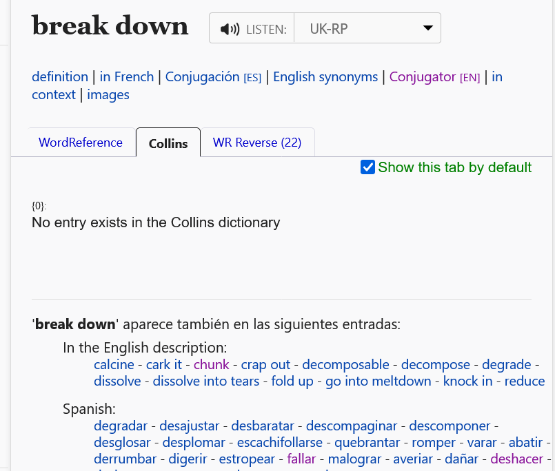 "No entry exists in the Collins dictionary" message WordReference Forums