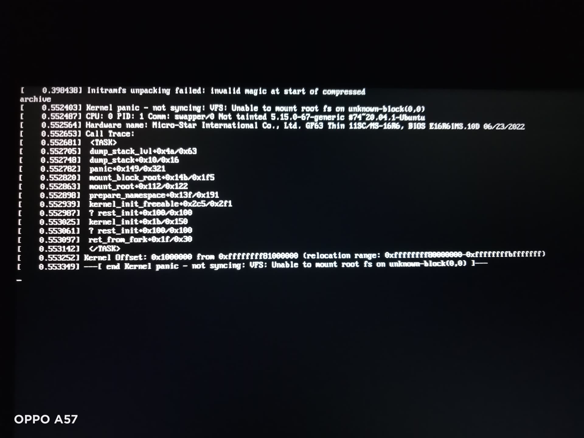 Kernel Panic Unable to mount root fs on unknown block (0,0