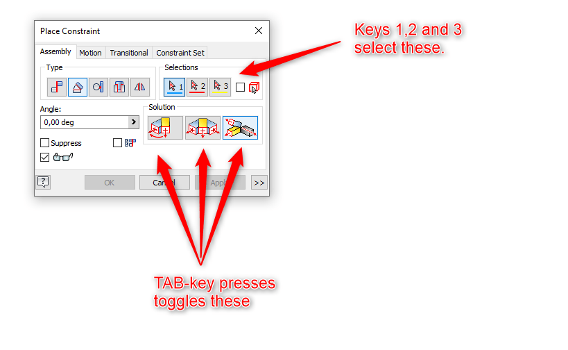 Place Constraint Hotkeys 1 and 2 for selection and TAB toggle Mate