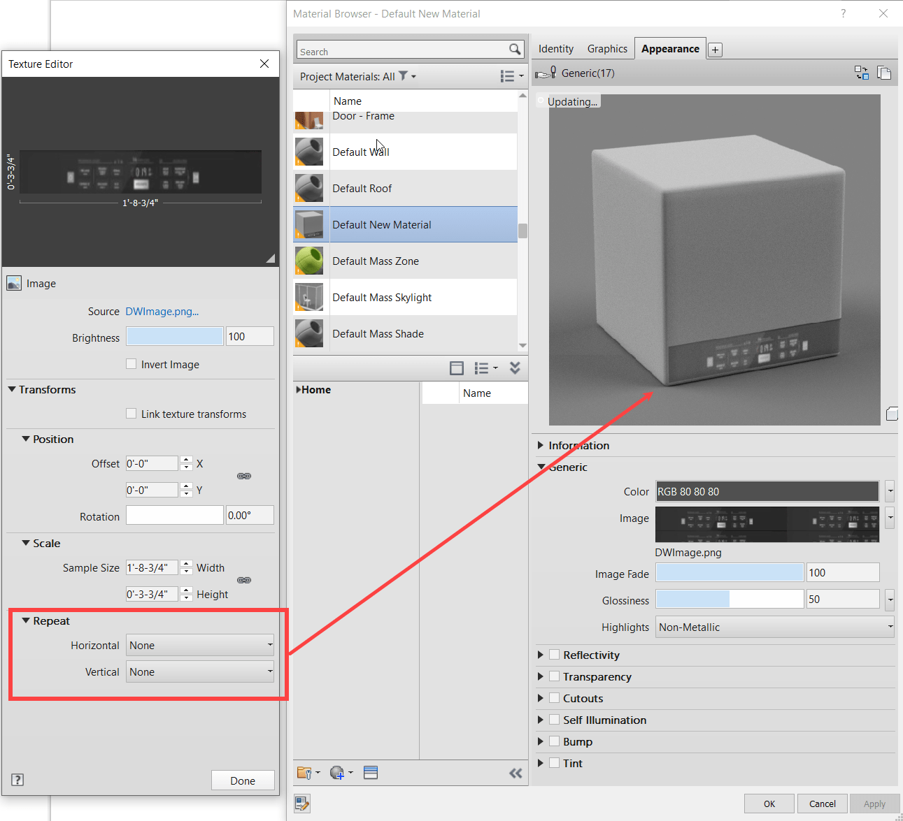 Solved Material Browser , Appereance , Texture Editor, Scale. Problem