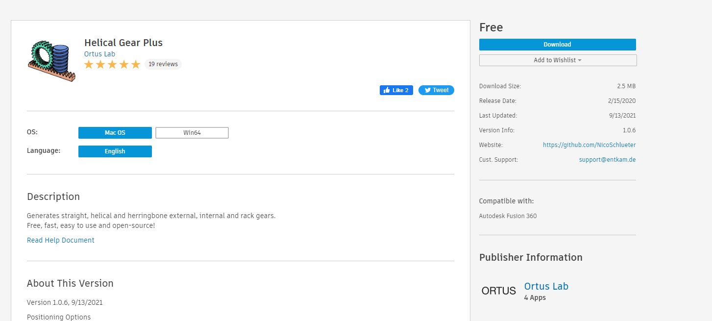 Fusion 360 App Store, Installation von Helical Gear Plus Autodesk