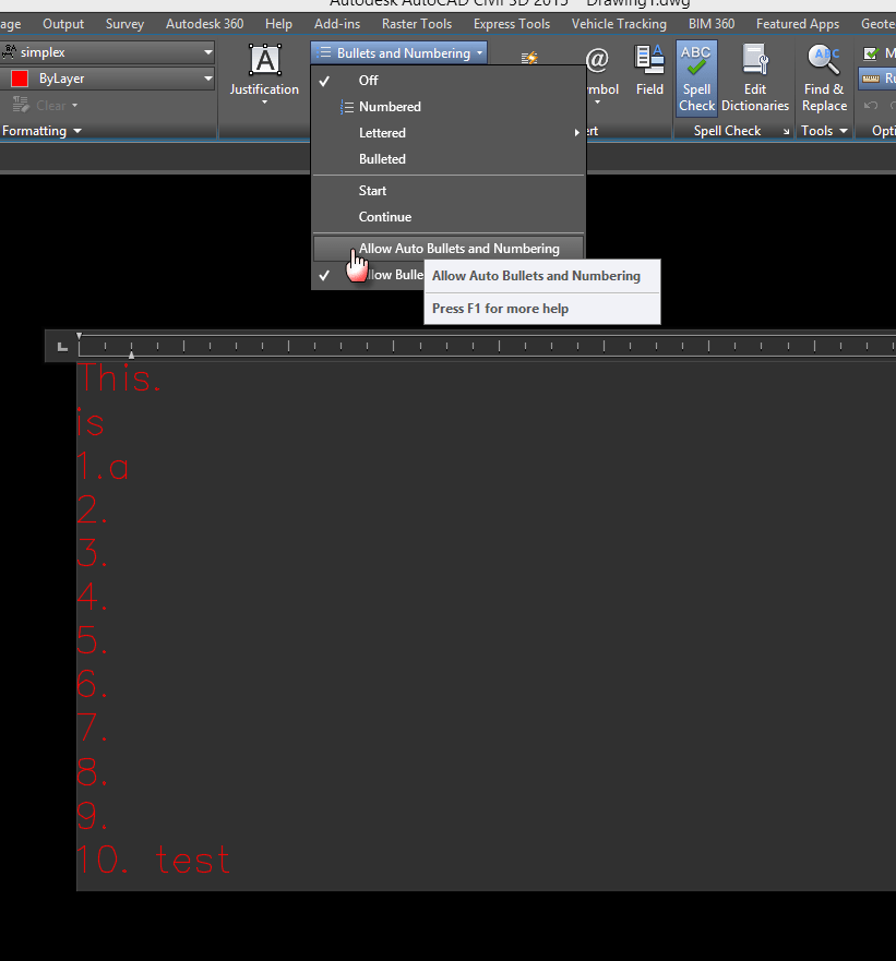 Multiline text Align auto numbering right Autodesk Community