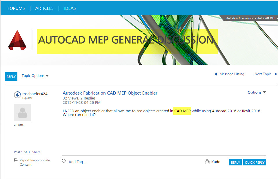 Autodesk Fabrication CAD MEP Object Enabler Autodesk Community