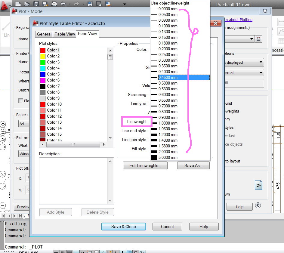 How to add and delete a “lineweight” from the lineweight list