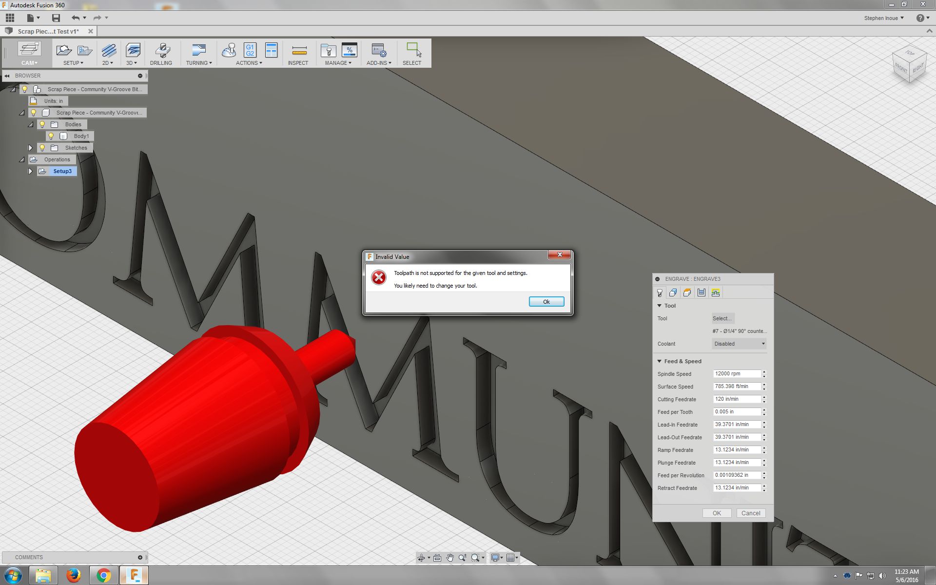 Solved Invalid Toolpath error on 2D > Engrave > Select outer text path