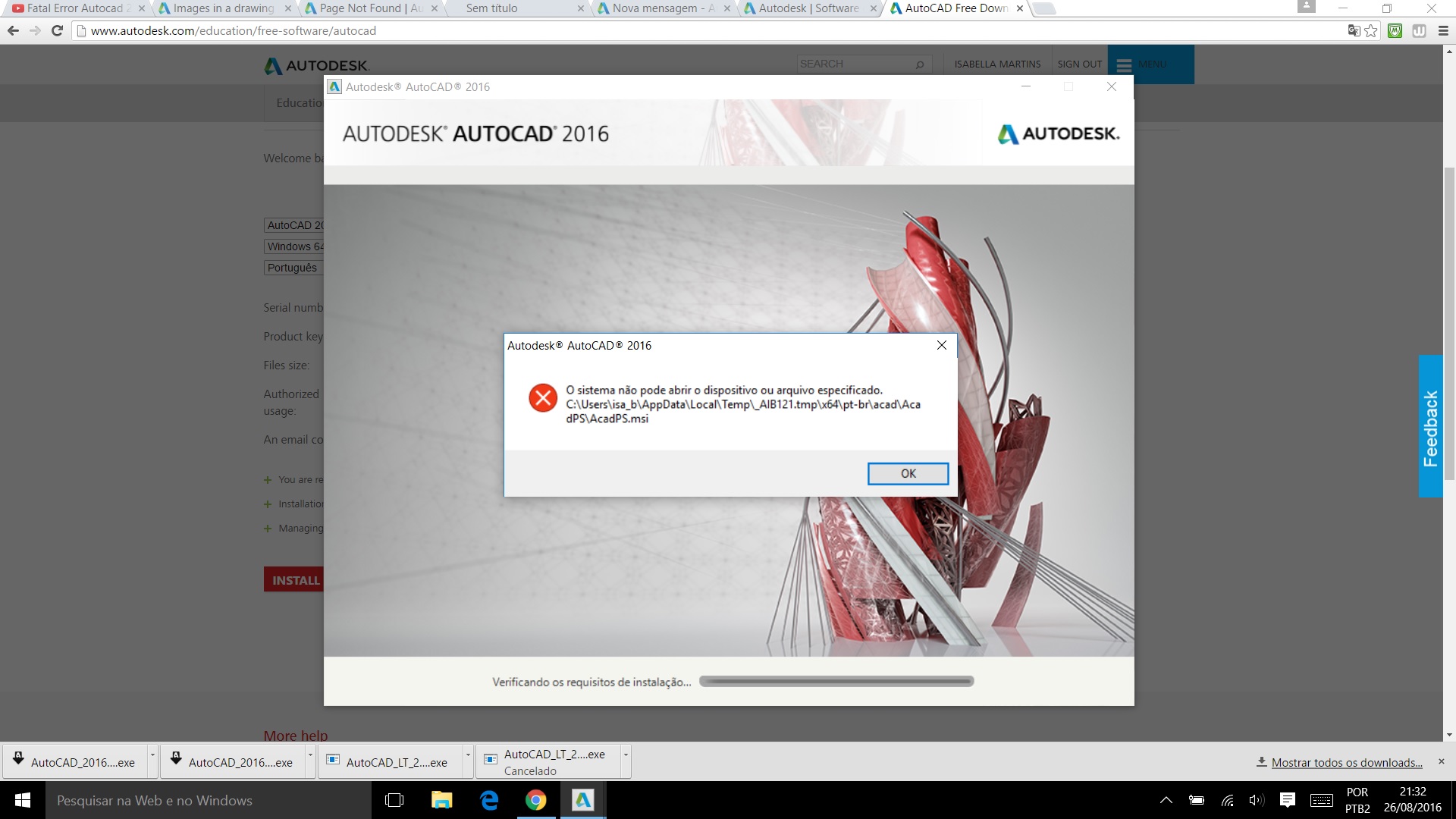 Reinstalar o AutoCad 2016 estudante urgente Autodesk Community