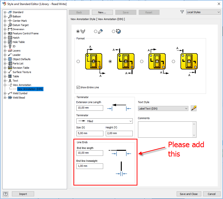 Add options to define section line ends appearance in style settings