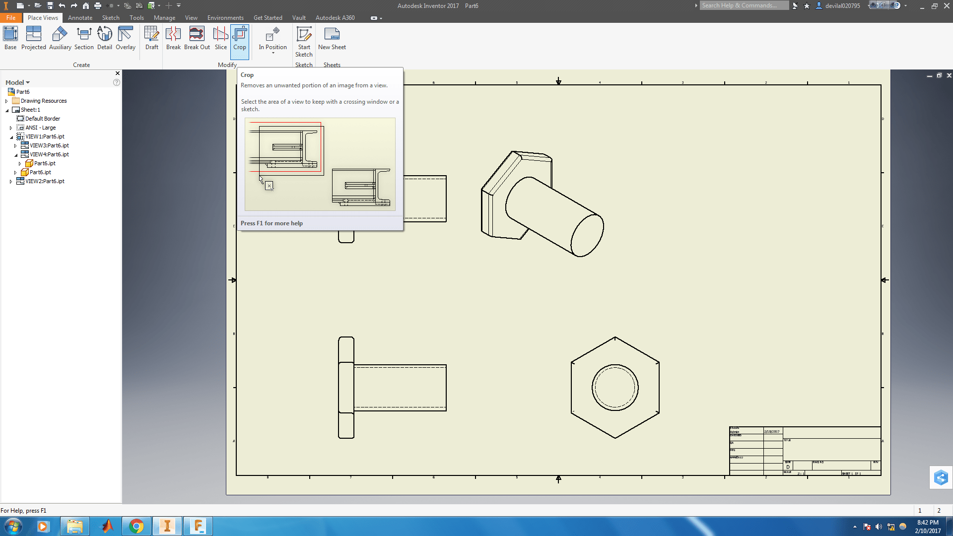 To bring a crop option in fusion 360 drawing view like in