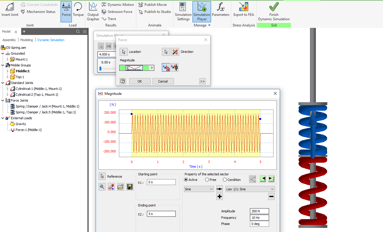 Need advice for twomass spring system dynamic simulation Autodesk