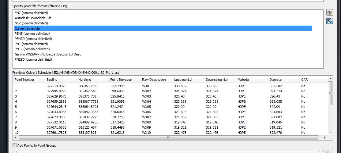 Point File Format parses correctly but doesn't import correctly Page