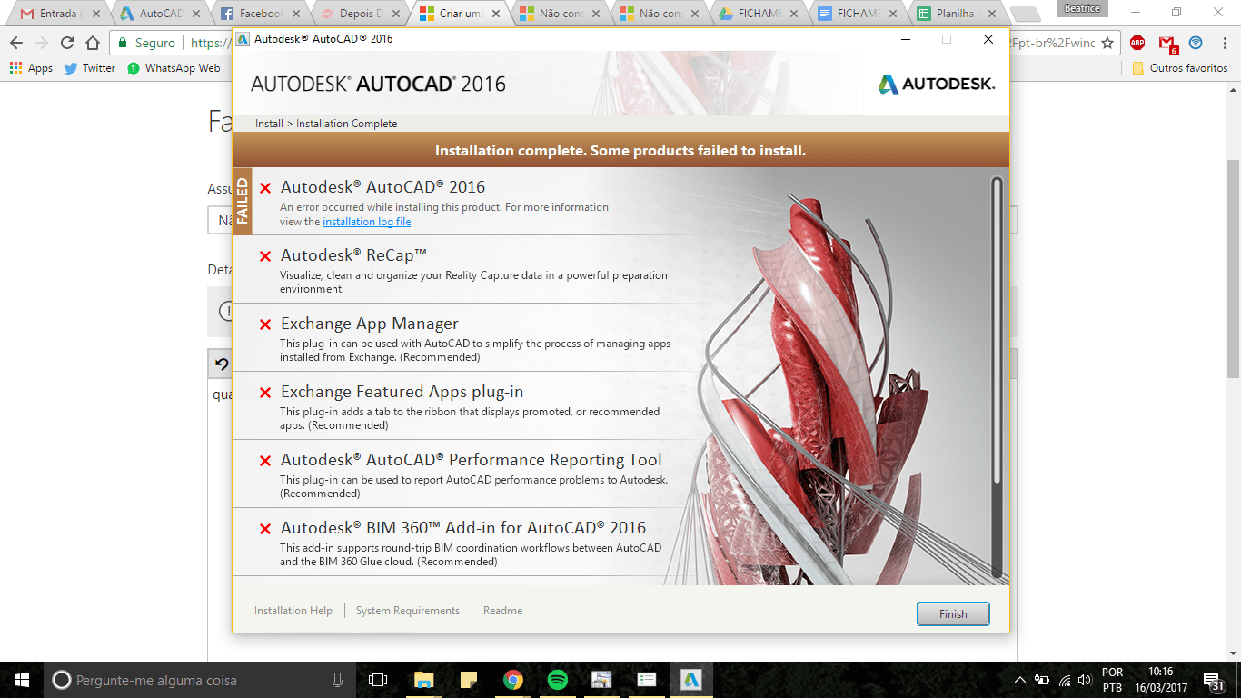 Erro na instalação do AutoCAD 2017 versão estudante Autodesk Community