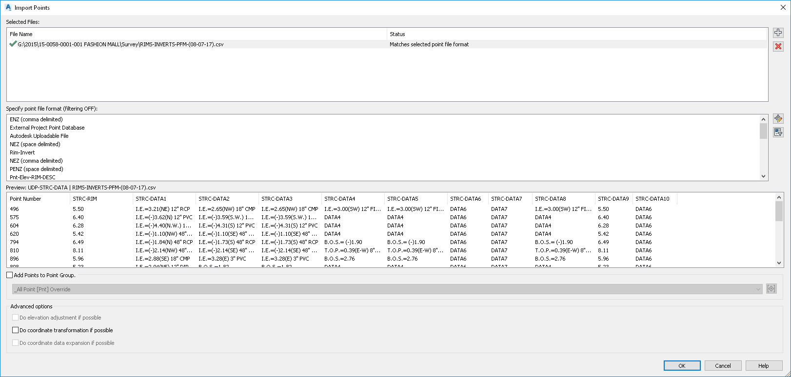 Point File Format parses correctly but doesn't import correctly