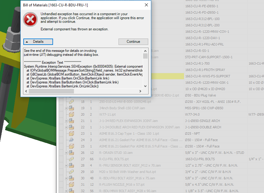 Solved BOM Sort Not Working Properly Error External Component Has Thrown An Exception