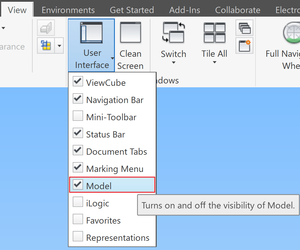 The browser is not displayed on the left side of the screen Inventor