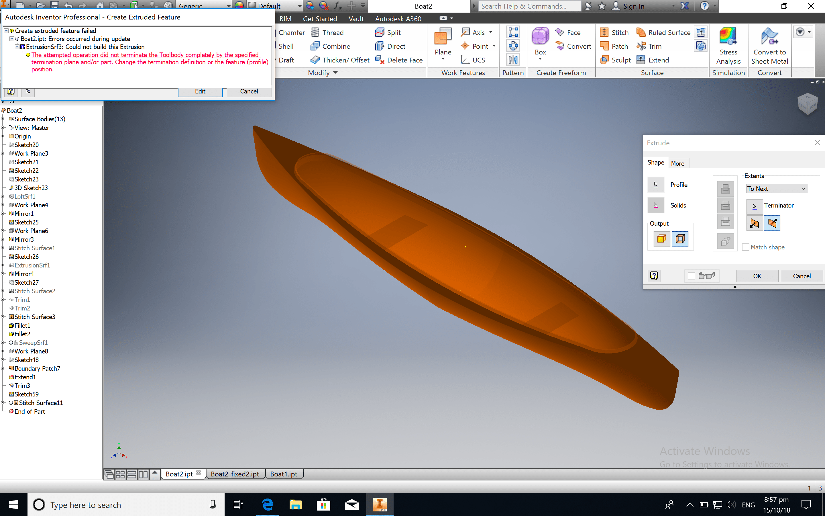 Solved surface extrude Autodesk Community